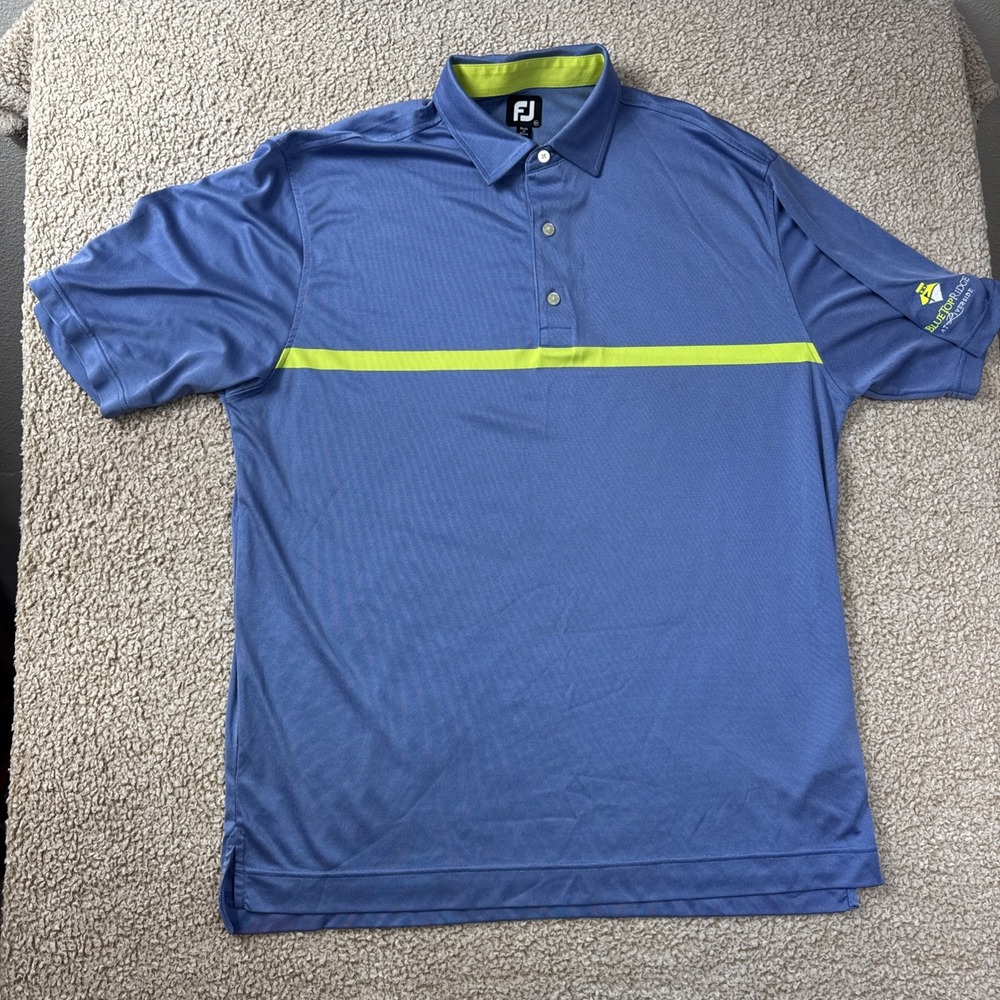 FootJoy FJ Stretch Men's 2XL Blue Micro Check Polo Shirt Blue Top Ridge Sleeve